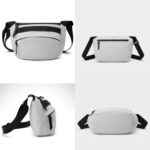Waterproof Nylon Small Waist Bag for Men & Women | Convertible Crossbody Shoulder Bag with Adjustable Strap, 3 Pockets & Inner Divider | Stylish Travel Fanny Pack for Outdoor, Gym. (Light Grey) - Image 4