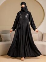 TRENDMALLS Women's Satin Black Abaya Burqa with Hijab Islamic Wear with Hand Work Embroidery Work Full Length Loose Fit Burqa - Image 4