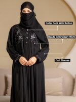 TRENDMALLS Women's Satin Black Abaya Burqa with Hijab Islamic Wear with Hand Work Embroidery Work Full Length Loose Fit Burqa - Image 5