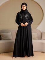 TRENDMALLS Women's Satin Black Abaya Burqa with Hijab Islamic Wear with Hand Work Embroidery Work Full Length Loose Fit Burqa - Image 9