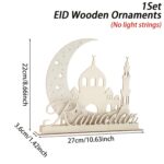 Ramadan Table Decor Moon Castle Wooden Ornament Islamic Ramadan Kareem Desktop Decoration Size 8.66 x 10.63 Inches 1 Set Ready-to-Display American Elm - Image 3