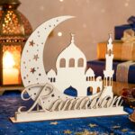 Ramadan Table Decor Moon Castle Wooden Ornament Islamic Ramadan Kareem Desktop Decoration Size 8.66 x 10.63 Inches 1 Set Ready-to-Display American Elm - Image 5