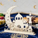 Ramadan Table Decor Moon Castle Wooden Ornament Islamic Ramadan Kareem Desktop Decoration Size 8.66 x 10.63 Inches 1 Set Ready-to-Display American Elm - Image 6