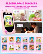 CADDLE & TOES Kids Smartphone for Girls Boys, Christmas Birthday Gifts for Girls Boys Age 3-10, Kids Toy Cellphone, 2.8" Touchscreen, Learning Play Toy Phone with Dual Camera, Game, Music Player, Pink - Image 7
