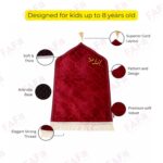 FAF Custom Baby Janamaz Prayer Mat | Customized Kids Islamic Prayer Rug for Boy & Girl (1 to 10) | Soft Thick Namaz Mat, Portable Travel Janemaaz | Mussalla for Home, Mosque, Hajj & Umrah (Maroon) - Image 5