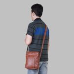 NFI essentials Leather Sling Bag for Men Crossbody Hand Bag Chest Sling Bag Side Shoulder Bag Stylish Travel Leather Slings Corporate Gift Item Passport Sling Messenger Office Side Bag (Tan) - Image 6