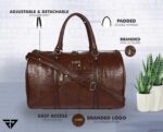 Fur Jaden Brown Textured Leatherette Stylish & Spacious Weekender Duffle Bag for Travel for Men and Women - Image 3