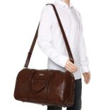 Fur Jaden Brown Textured Leatherette Stylish & Spacious Weekender Duffle Bag for Travel for Men and Women - Image 4