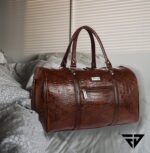 Fur Jaden Brown Textured Leatherette Stylish & Spacious Weekender Duffle Bag for Travel for Men and Women - Image 6