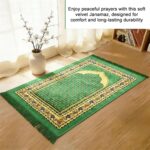 Kuber Industries 28x44 Inch Velvet Janamaz/Meditation/Prayer Mat for Muslim Namaz | Soft & Foldable Mihrab Mark Islamic Prayer Rug | Green - Image 4