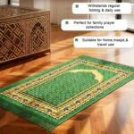 Kuber Industries 28x44 Inch Velvet Janamaz/Meditation/Prayer Mat for Muslim Namaz | Soft & Foldable Mihrab Mark Islamic Prayer Rug | Green - Image 5