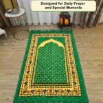 Kuber Industries 28x44 Inch Velvet Janamaz/Meditation/Prayer Mat for Muslim Namaz | Soft & Foldable Mihrab Mark Islamic Prayer Rug | Green - Image 8