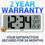 Large Digital Wall Clock 14 Inch - Battery Operated (No Wires), Big Display with Alarms, Day & Date (Indian Format), Room Temperature -Plastic,White - Image 4