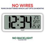 Large Digital Wall Clock 14 Inch - Battery Operated (No Wires), Big Display with Alarms, Day & Date (Indian Format), Room Temperature -Plastic,White - Image 5