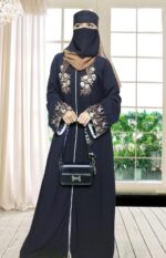Black Abaya Embroidery Work Burqa For Women Elegant Modest Islamic Naqab Stylish Dubai Abaya Wear Full Length Islamic Wear - Image 3