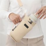 Nylon Sports Water Bottle Holder with Shoulder Strap - Durable Insulated Bottle Carrier for 32oz Bottles - Ideal for Hiking and Sports with Multifunctional Front Pocket (Baige) - Image 5