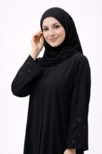 Women's Black Abaya with Hijab, Embroidered Sleeves, Modest Islamic Dress, Long Sleeve - Image 3