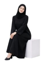 Women's Black Abaya with Hijab, Embroidered Sleeves, Modest Islamic Dress, Long Sleeve - Image 4
