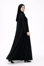 Women's Black Abaya with Hijab, Embroidered Sleeves, Modest Islamic Dress, Long Sleeve - Image 6
