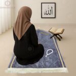 Jannat Premium Customized Grey Janamaz Prayer Mat with Embroidered Name | Soft Velvet Musalla for Salah, Namaz & Ramadan | Personalized Muslim Prayer Rug - Image 4