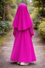 Suroj Shaikh || Girls Islamic Prayer Dress with Hijab, Traditional Full Length Abaya, Fuchsia Pink, Long Sleeve Muslim Worship Attire - Image 4