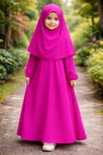 Suroj Shaikh || Girls Islamic Prayer Dress with Hijab, Traditional Full Length Abaya, Fuchsia Pink, Long Sleeve Muslim Worship Attire - Image 6