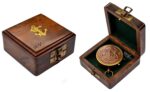 Antique Brass Pocket Compass with Wooden Box - Image 3