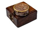Antique Brass Pocket Compass with Wooden Box - Image 4