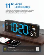 Digital Wall Clock, Digital Clock, Large Display with Remote, Wired LED Alarm Clocks with Date, Week, Temperature, Humidity, Auto DST Countdown, for Living Room - Image 3