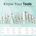 Beauté Secrets Nail Cutter Set, 18 Pieces Grooming Kit (Eyebrow Razor, Tweezer, Hair Plucker, Baby Nail Cutter, Ear Cleaner,Nail Cleaner,) Pedicure Gift for Men and Women (Green) - Image 3