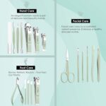 Beauté Secrets Nail Cutter Set, 18 Pieces Grooming Kit (Eyebrow Razor, Tweezer, Hair Plucker, Baby Nail Cutter, Ear Cleaner,Nail Cleaner,) Pedicure Gift for Men and Women (Green) - Image 4