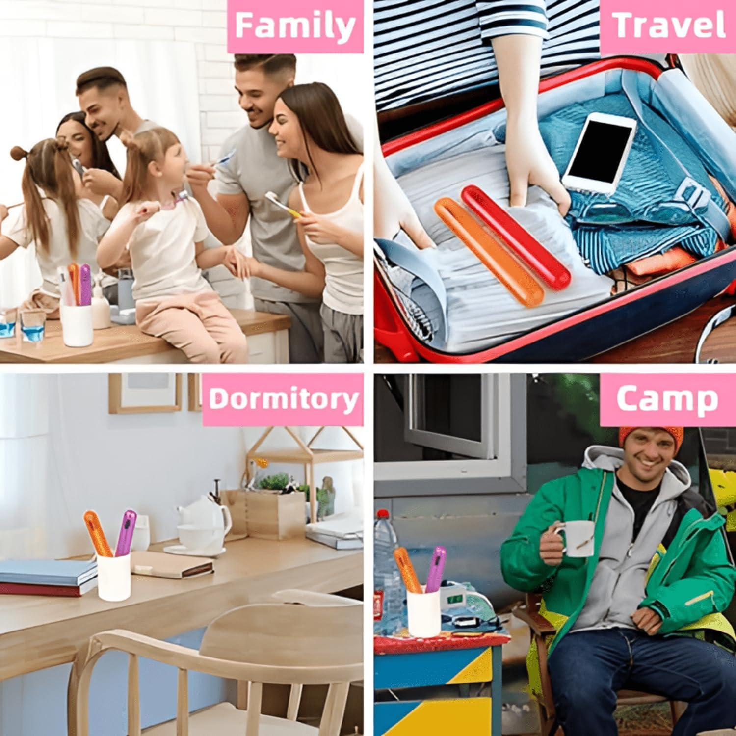 Oblivion Toothbrush Holder 4 Pc - Plastic Anti-Bacterial Travel Protectors for Oral Care - Portable Brush Holder for Bathroom Wall, Trip & Travel - Multicolor Toothbrush Case Box & Cover Container Set - Image 6