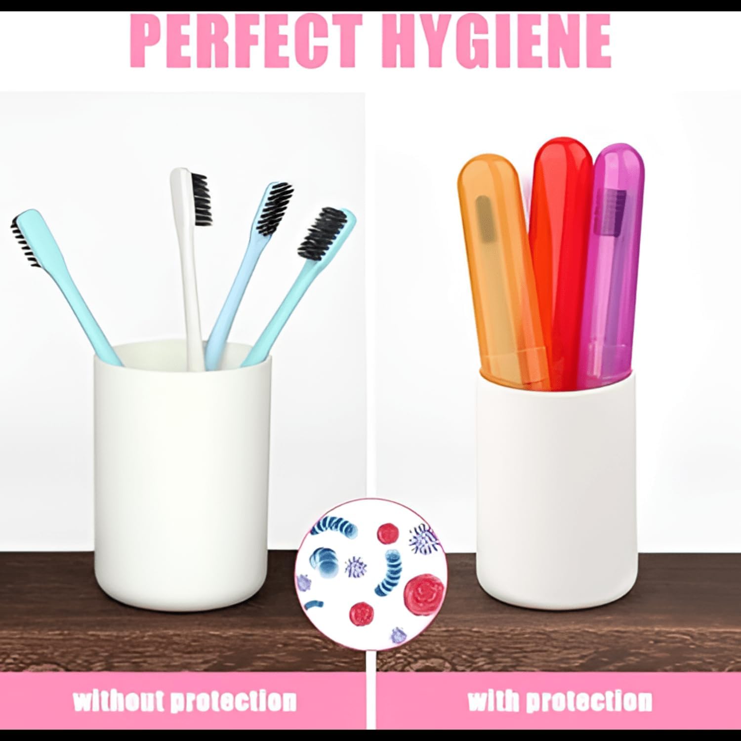 Oblivion Toothbrush Holder 4 Pc - Plastic Anti-Bacterial Travel Protectors for Oral Care - Portable Brush Holder for Bathroom Wall, Trip & Travel - Multicolor Toothbrush Case Box & Cover Container Set - Image 7