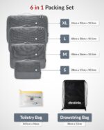 Destinio Packing Cubes for Travel | Luggage Organiser Pouches for Travelling | Water Resistant, Space Saver Wardrobe Organizer Bags for Clothes (4 Cubes+ Drawstring Bag+ Cosmetic Pouch) -6 in 1, Blue - Image 5