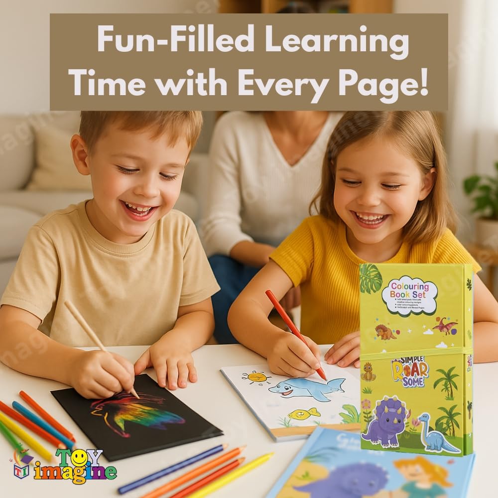 Toy Imagine Coloring Book Set for Kids – Art & Craft Kit with Coloring Sheets, Pencils & Scratcher | Creative Drawing & Activity Gift for Boys & Girls | Pack of 1 (Color May Vary) - Image 3