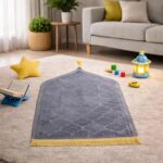 HADIYAH Kids Dome Design Premium Janamaz | Prayer Mat with Name Customisation Option | Soft Velvet Prayer Rug | Grey - Image 5