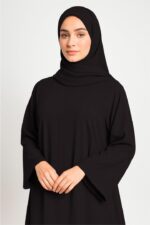 Premium Black Abaya with Hijab,Front Pleate with Bell Sleeve Islamic Dress, Modest Wear for Women - Image 3