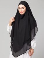 NAZNEEN Women's Two Layer Solid Plain Hijab cum Naqab | Ready to Wear Triangle Shape | Tie at Back Style | Islamic Wear for Daily Use | Modest Ethnic & Fusion Wear for Women - Image 3