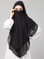 NAZNEEN Women's Two Layer Solid Plain Hijab cum Naqab | Ready to Wear Triangle Shape | Tie at Back Style | Islamic Wear for Daily Use | Modest Ethnic & Fusion Wear for Women - Image 4