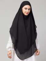 NAZNEEN Women's Two Layer Solid Plain Hijab cum Naqab | Ready to Wear Triangle Shape | Tie at Back Style | Islamic Wear for Daily Use | Modest Ethnic & Fusion Wear for Women - Image 5