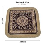 Soft Chenille Prayer Mat | 1.5x1.5 Feet Traditional Mandala Floral Pooja Aasan with Golden Fringes | Multipurpose Square Rug for Meditation, Yoga, Puja Room & Home (Pack of 1, Purple) - Image 3