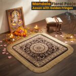 Soft Chenille Prayer Mat | 1.5x1.5 Feet Traditional Mandala Floral Pooja Aasan with Golden Fringes | Multipurpose Square Rug for Meditation, Yoga, Puja Room & Home (Pack of 1, Purple) - Image 4