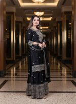 Women Chinon Printed Embroidery Work Round Neck 3/4 Sleeve Straight Regularfit Kurti and Sharara with Dupatta Set - Image 4