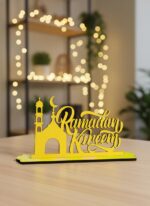 Ramadan Mubarak 3D Wooden Showpiece Table Decor, Islamic Festival Ornament, Eid Al-Fitr Holiday Decoration Items for Home, living room - Eid mubarak decoration items (RKM-41) - Image 3