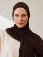 Premium Jersey Hijab Scarf, Soft Cotton Blend, Dark coffee Brown - Image 3