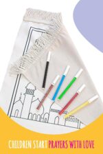 ihvan online, Kids Prayer Mat, Washable Painted Prayer Rug for Kids, Colourful Marker, Muslim Prayer Mala Beads, Soft Salah Travel Mat Carpet, Perfect Islamic Gifts for Kids, Blue - Image 6