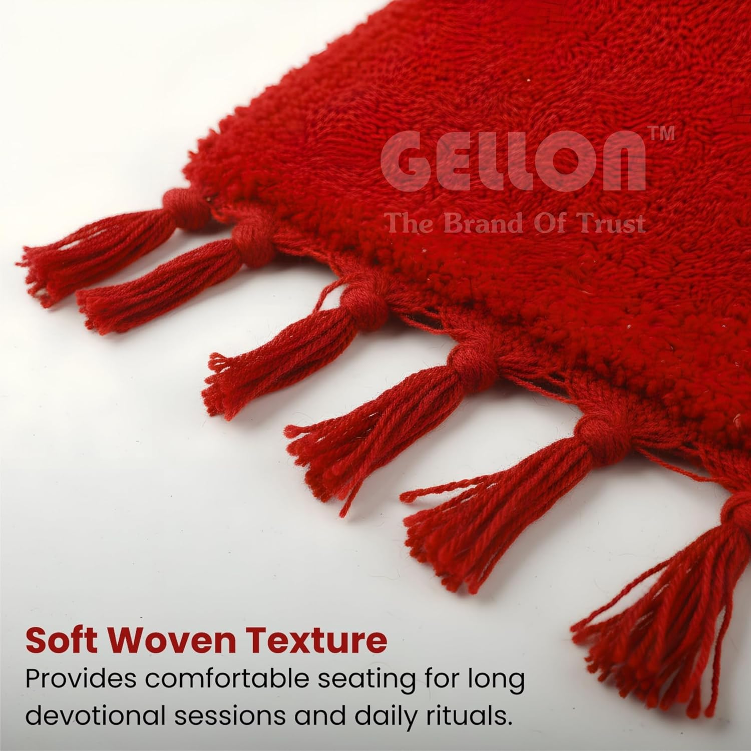 Gellon Traditional Cotton Prayer Mat for Puja, Red Asan for Prayer, Sitting, Meditation, Small Carpet Mat Rug for Floor in 24 x24 Inch in Red Color - Image 4