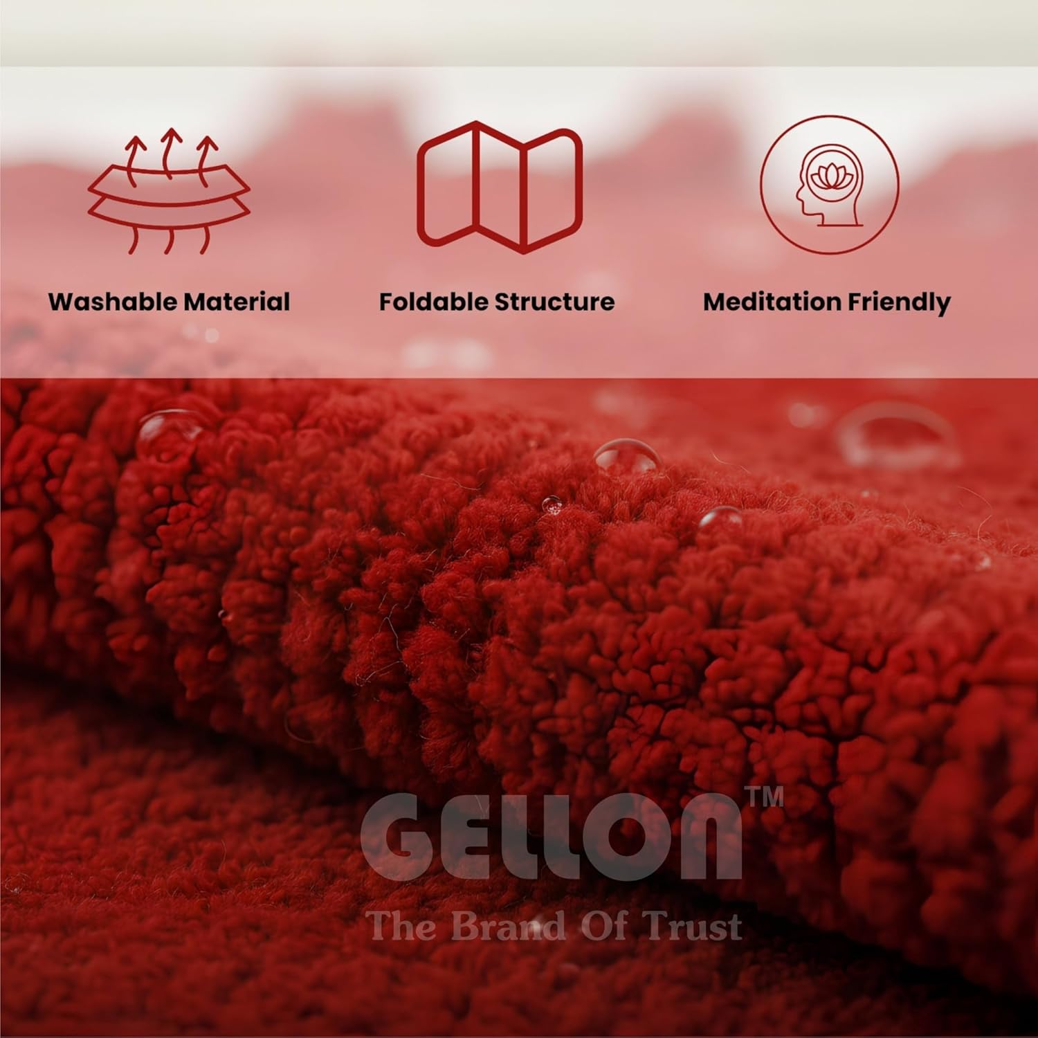 Gellon Traditional Cotton Prayer Mat for Puja, Red Asan for Prayer, Sitting, Meditation, Small Carpet Mat Rug for Floor in 24 x24 Inch in Red Color - Image 5