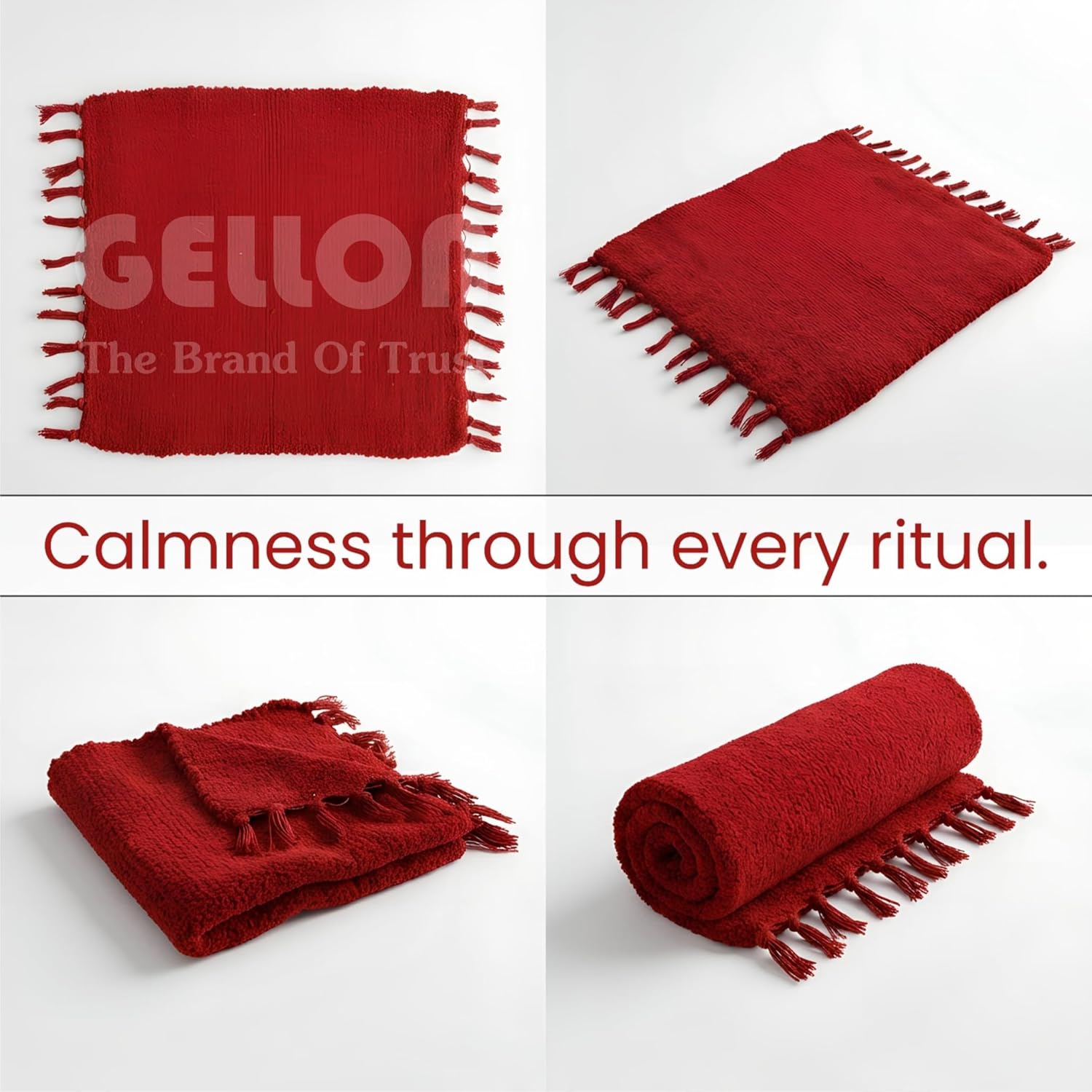 Gellon Traditional Cotton Prayer Mat for Puja, Red Asan for Prayer, Sitting, Meditation, Small Carpet Mat Rug for Floor in 24 x24 Inch in Red Color - Image 7