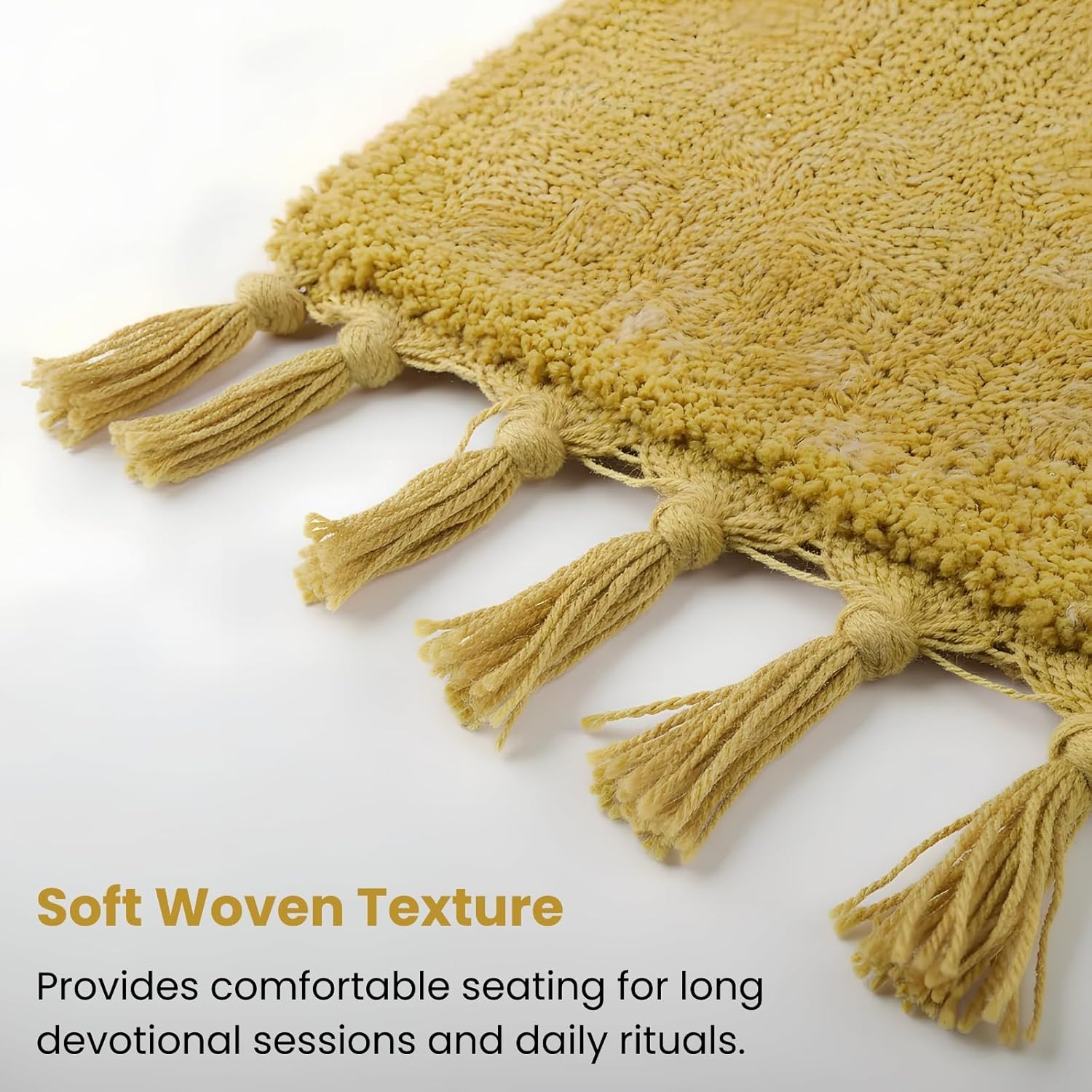 Gellon Traditional Cotton Prayer Mat for Puja, Yellow Asan for Prayer, Sitting, Meditation, Small Carpet Mat Rug for Floor in 24 x24 Inch in Yellow Color - Image 5